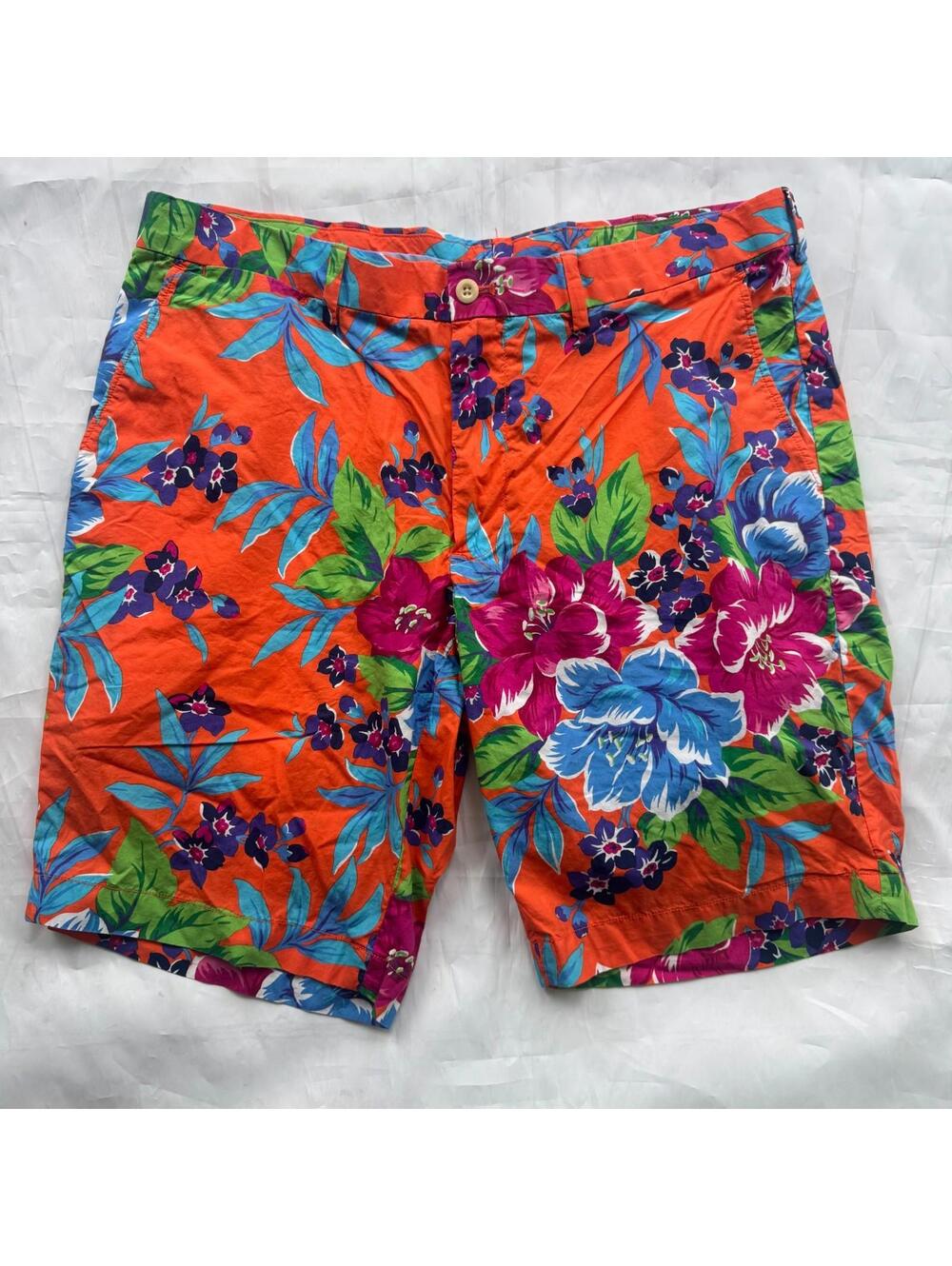 Polo Ralph Lauren 9" Golf Shorts Mens 36 Orange Floral Tropical Cotton Colorful